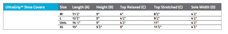 Alpha Protech® UltraGrip Shoe Cover size chart
